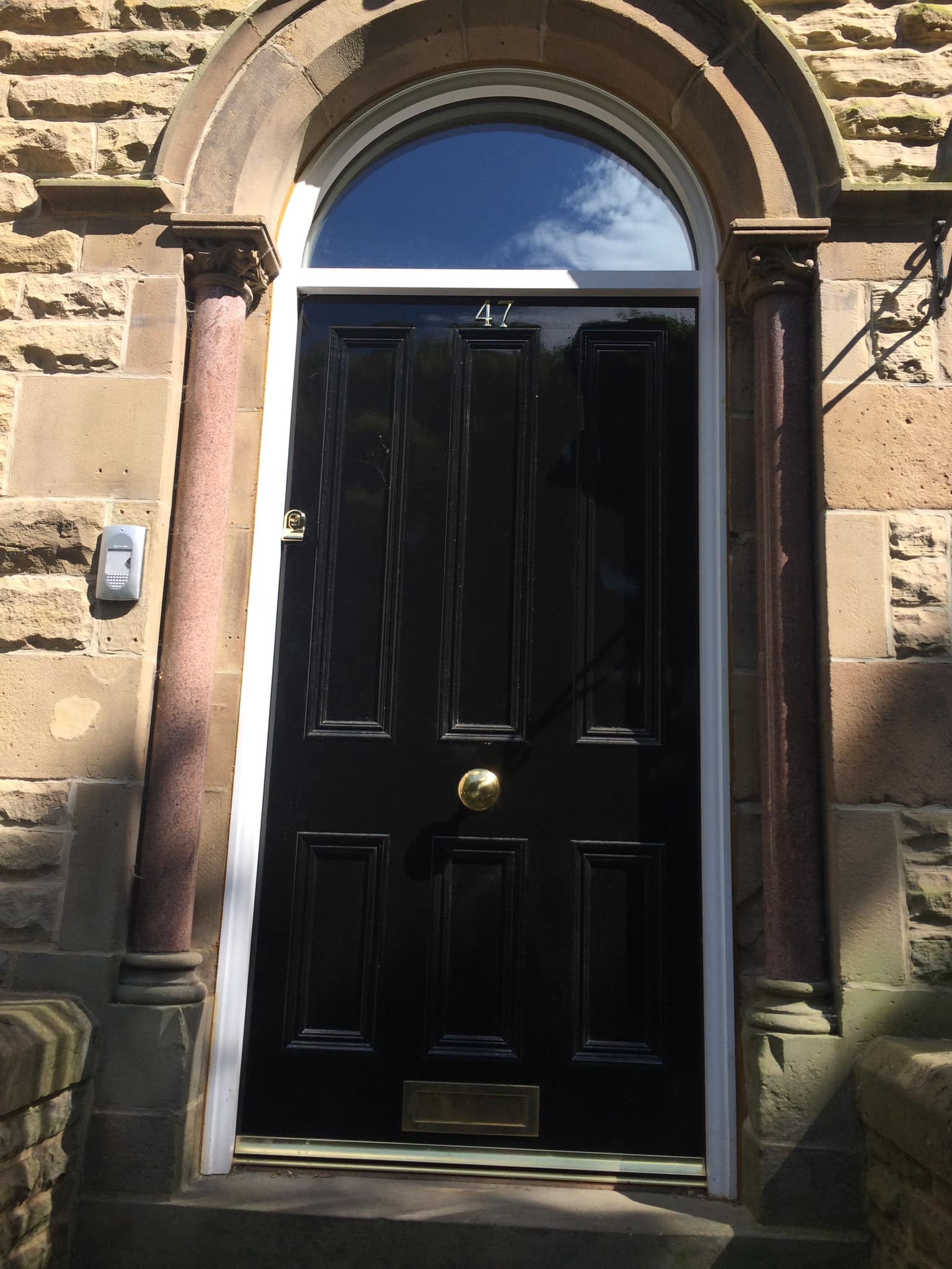 Arched stone cottage front door by MW Joinery